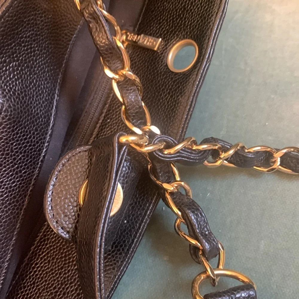 Chanel Petite Caviar tote black gold authentic “ needs strap rings “